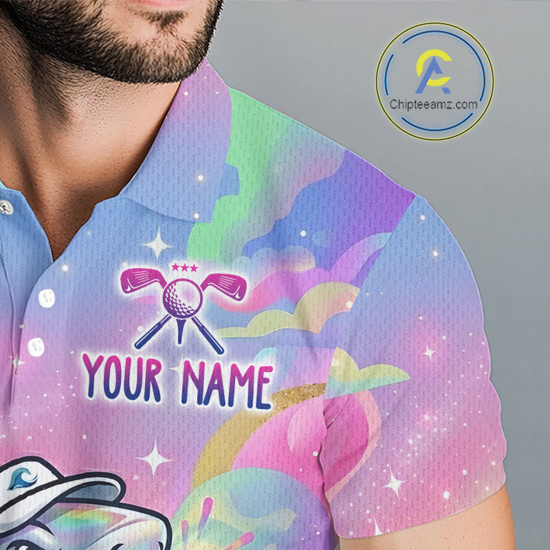Funny Pastel Shark Mens Golf Polo Shirt Custom Ocean Golf Shirt, Polo Gift For Golf Lovers NHT898