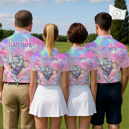 Funny Pastel Shark Mens Golf Polo Shirt Custom Ocean Golf Shirt, Polo Gift For Golf Lovers NHT898