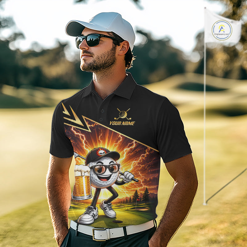 Funny Golf Ball Mens Golf Polo Shirts Custom Golf And Beer Golf Apparel For Golfer NHT899
