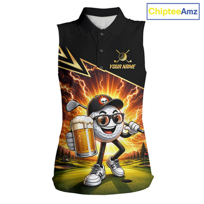 Funny Golf Ball Womens Sleeveless Golf Polo Shirts Custom Golf And Beer Golf Apparel For Golfer NHT899