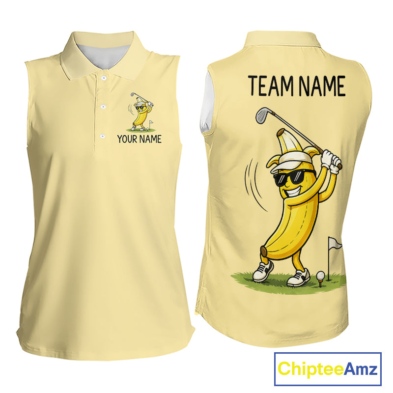 Funny Banana Womens Sleeveless Golf Polo Shirt, Custom Golf Polo For Women, Golf Apparel Gift For Golf Lovers NHT905