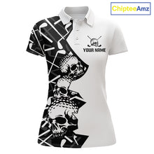 Load image into Gallery viewer, Custom Skull Womens Golf Polo Shirt Personalized Name, Golf Team Polo Jersey| Black 