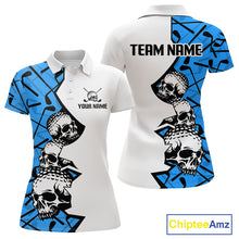 Load image into Gallery viewer, Custom Skull Womens Golf Polo Shirt Personalized Name, Golf Team Polo Jersey| Blue 