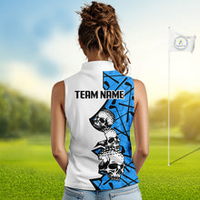 Load image into Gallery viewer, Custom Skull Womens Sleeveless Golf Polo Shirt Personalized Name, Golf Team Polo Jersey| Blue 