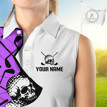 Load image into Gallery viewer, Custom Skull Womens Sleeveless Golf Polo Shirt Personalized Name, Golf Team Polo Jersey| Purple 