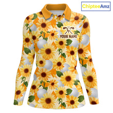 Load image into Gallery viewer, Personalized Sunflower Womens Golf Polo Shirt Custom Name Floral Golf Polo For Women 