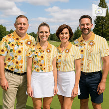 Load image into Gallery viewer, Personalized Sunflower Mens Golf Polo Shirt Custom Name Golf Ball Floral Polo Shirt NHT1071