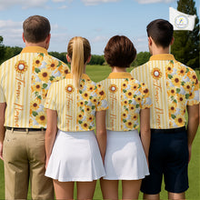 Load image into Gallery viewer, Personalized Sunflower Mens Golf Polo Shirt Custom Name Golf Ball Floral Polo Shirt NHT1071