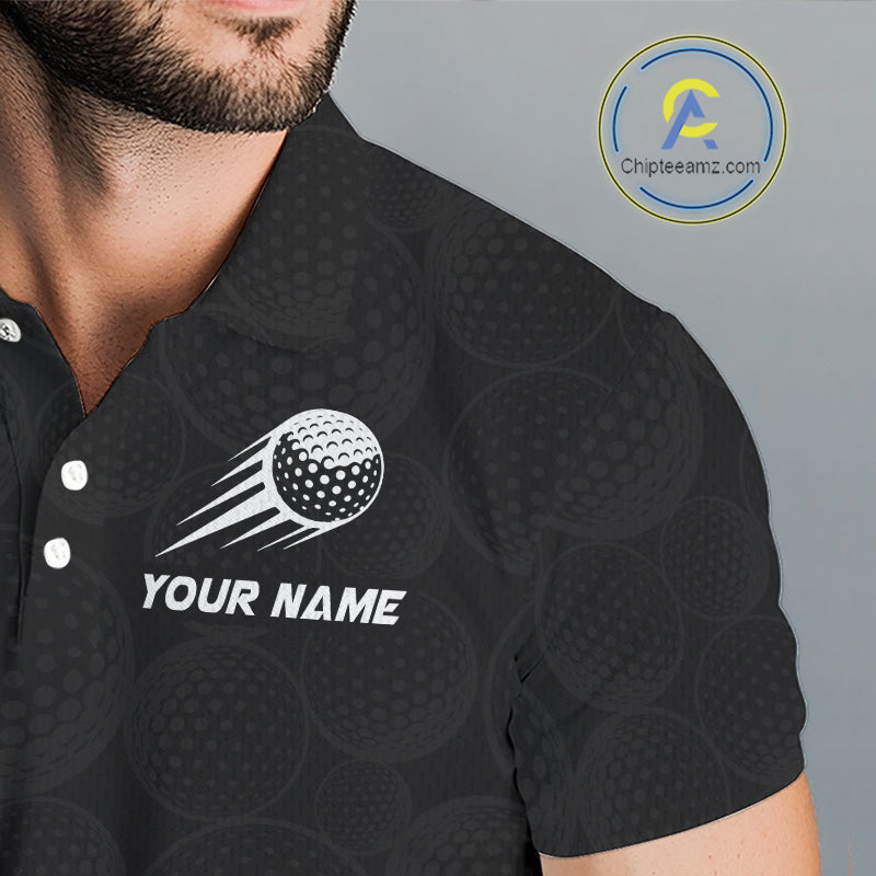 Personalized Mens Golf Polo Shirt Custom Name, Black Green Argyle Golf Team Polo 