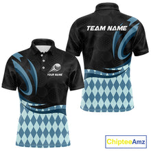 Load image into Gallery viewer, Personalized Mens Golf Polo Shirt Custom Name, Black Blue Argyle Golf Team Polo 