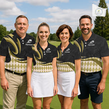 Load image into Gallery viewer, Personalized Mens Golf Polo Shirt Custom Name, Black Yellow Argyle Golf Team Polo NHT1076