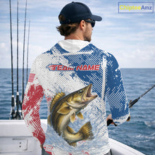 Load image into Gallery viewer, Custom Patriotic American Flag Walleye Hooded Fishing Shirts Long Sleeve, Fishing Tournament Jerseys NHT549