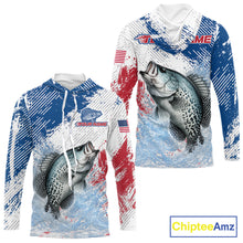Load image into Gallery viewer, Custom Patriotic American Flag Crappie Fishing Shirts Long Sleeve Hooded, Fishing Tournament Jerseys NHT550