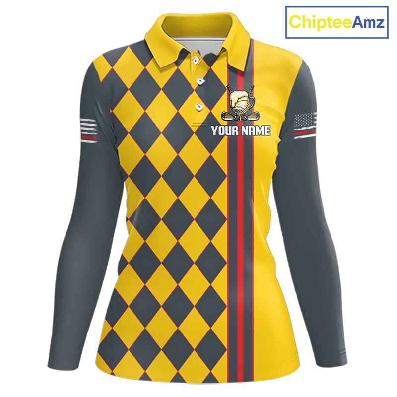 Personalized Womens Golf Polo Shirt Beer And Golf Ball Graphic Custom Team Name Golf Jersey|Yellow 