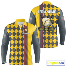 Load image into Gallery viewer, Personalized Mens Golf Polo Shirt Beer And Golf Ball Graphic Custom Team Name Golf Jersey|Yellow 