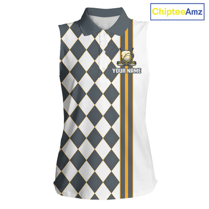 Personalized Womens Sleeveless Golf Polo Shirt Beer And Golf Ball Graphic Custom Team Name Golf Jersey|White 