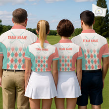 Load image into Gallery viewer, Argyle Pattern Golf Polo Shirts For Mens Custom Name, Golf Pattern Orange Turquoise Shirt Gifts NHT929