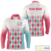Load image into Gallery viewer, Argyle Pattern Golf Polo Shirts For Mens Custom Name, Golf Pattern Red Blue Shirt Gifts NHT931