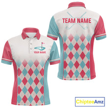 Load image into Gallery viewer, Argyle Pattern Golf Polo Shirts For Mens Custom Name, Golf Pattern Red Blue Shirt Gifts NHT931