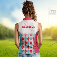 Load image into Gallery viewer, Argyle Pattern Womens Sleeveless Golf Polo Shirts For Womens Custom Name, Golf Pattern Red Blue Shirt Gifts NHT931
