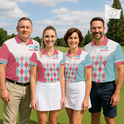 Argyle Pattern Golf Polo Shirts For Mens Custom Name, Golf Pattern Red Blue Shirt Gifts NHT931