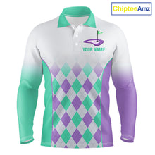 Load image into Gallery viewer, Argyle Pattern Golf Polo Shirts For Mens Custom Name, Golf Pattern Turquoise Purple Shirt Gifts NHT932