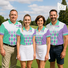 Load image into Gallery viewer, Argyle Pattern Golf Polo Shirts For Mens Custom Name, Golf Pattern Turquoise Purple Shirt Gifts NHT932