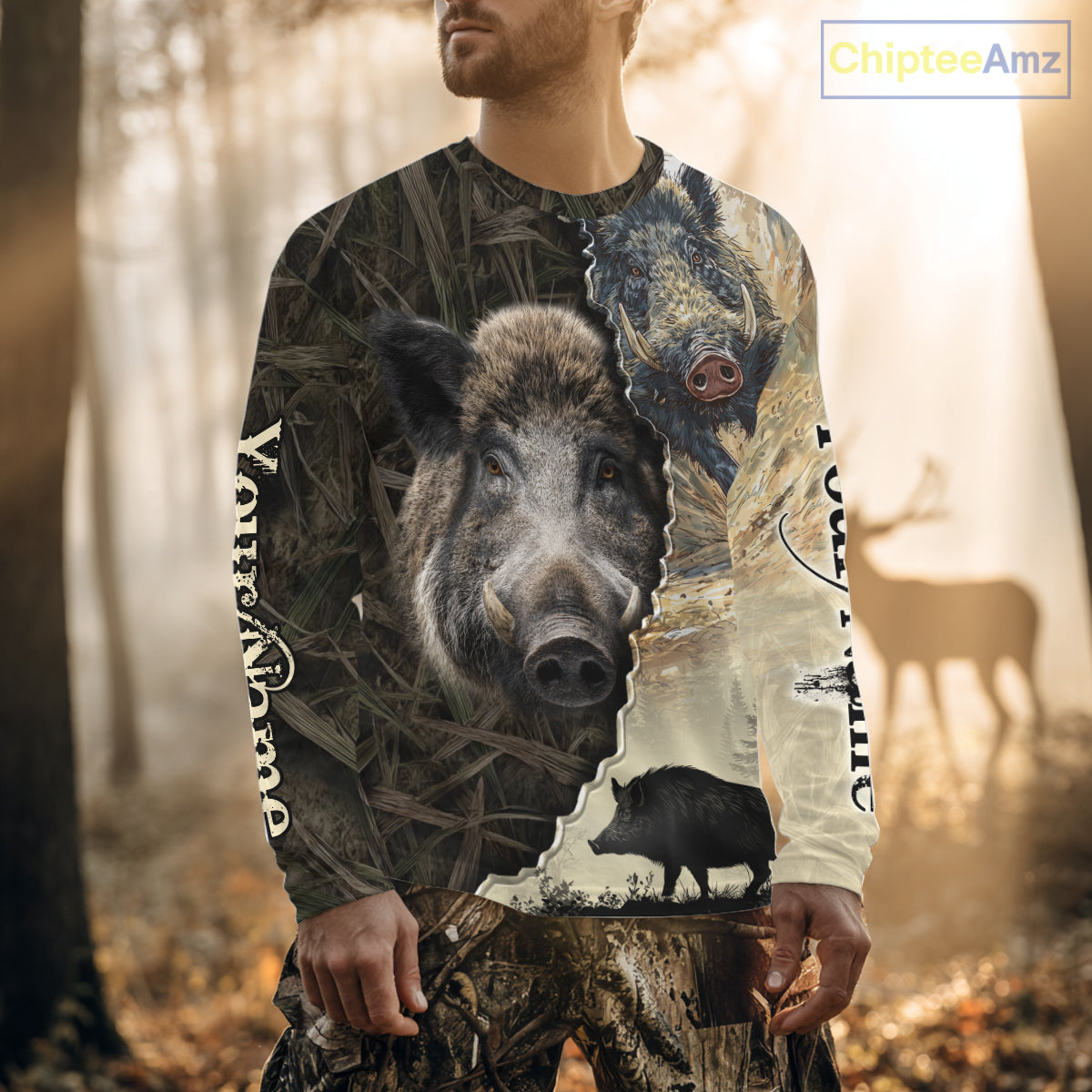 Brown Camo Wild Hog Hunting 3D All Over Print Shirts Custom Name, Boar Hunting Shirt NHT148