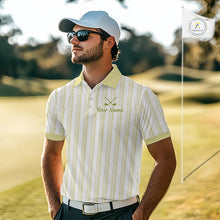 Load image into Gallery viewer, Personalized Golf Polo Shirt Mint Yellow Striped Custom Team Name Polo For Men NHT940