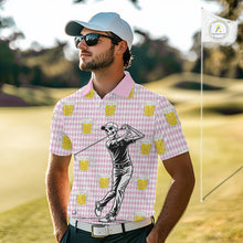Load image into Gallery viewer, Funny Skull Golf Polo Shirts Beer Pink Argyle Pattern Custom Name Skull Playing Golf Apparel NBT631