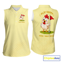 Load image into Gallery viewer, Personalized Funny Chicken Womens Sleeveless Golf Polo Shirt for Womens  Play Happy Swing Smile Repeat