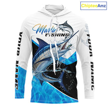 Load image into Gallery viewer, Custom Marlin Saltwater Fishing Shirt Long Sleeve Hooded Designed For Deep Sea Anglers 