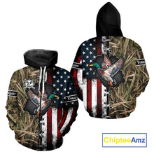 Load image into Gallery viewer, Mallard Duck Hunting Waterfowl Camo with US Flag Custom Name Hunting Gift NHT154