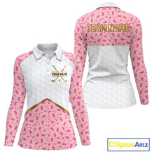Load image into Gallery viewer, Custom Pink Ribbon Pattern Breast Cancer Golf Shirts For Womens, Breast Cancer Golf Jersey NHT797