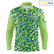 Load image into Gallery viewer, Custom Green Camo Pattern Long Sleeve Mens Golf Polo Shirt Personalized Team Golf Uniform 