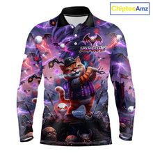 Load image into Gallery viewer, Personalized Mens Golf Polo Shirts Angry Cat Golfer Gothic Lightning Theme Team Name Shirt NHT803