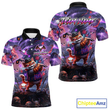Load image into Gallery viewer, Personalized Mens Golf Polo Shirts Angry Cat Golfer Gothic Lightning Theme Team Name Shirt NHT803