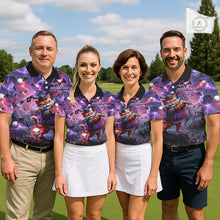 Load image into Gallery viewer, Personalized Womens Golf Polo Shirts Angry Cat Golfer Gothic Lightning Theme Team Name Shirt NHT803