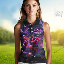Load image into Gallery viewer, Personalized Sleeveless Women Golf Polo Shirts Angry Flamingo Golfer Gothic Lightning Theme Team Name Shirt NHT804