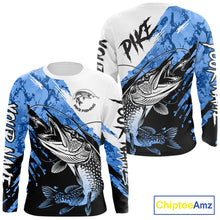 Load image into Gallery viewer, Personalized Blue Northern Pike Fishing Jersey, Team Pike Fishing Long Sleeve Tournament Shirt NHT818