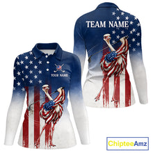 Load image into Gallery viewer, Custom American Flag Ostrich Long Sleeve Womens Golf Polo Shirt – Funny Patriotic Golf Team Shirt Personalized Gift 