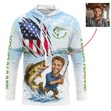 Load image into Gallery viewer, Personalized Walleye Fishing Shirts Hooded Long Sleeve Custom Face Walleye Fishing Patriot Shirt  NHT605