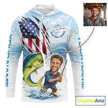 Load image into Gallery viewer, Personalized Mahi Mahi Fishing Shirts Long Sleeve Hooded Custom Face Mahi Mahi Fishing Patriot Shirt  NHT606