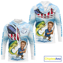 Load image into Gallery viewer, Personalized Mahi Mahi Fishing Shirts Long Sleeve Hooded Custom Face Mahi Mahi Fishing Patriot Shirt  NHT606