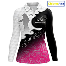 Load image into Gallery viewer, Custom Womens Golf Polo Shirt Pink Black Gradient, Personalized Name Golf Shirt, Gift For Golfer NHT825