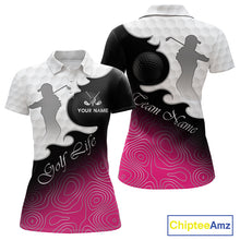 Load image into Gallery viewer, Custom Womens Golf Polo Shirt Pink Black Gradient, Personalized Name Golf Shirt, Gift For Golfer NHT825