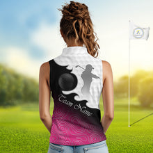 Load image into Gallery viewer, Custom Sleeveless Womens Golf Polo Shirt Pink Black Gradient, Personalized Name Golf Shirt, Gift For Golfer NHT825