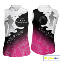 Load image into Gallery viewer, Custom Sleeveless Womens Golf Polo Shirt Pink Black Gradient, Personalized Name Golf Shirt, Gift For Golfer NHT825