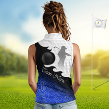 Load image into Gallery viewer, Custom Sleeveless Womens Golf Polo Shirt Blue Black Gradient, Personalized Name Golf Shirt, Gift For Golfer NHT826