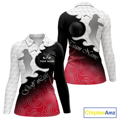 Custom Womens Golf Polo Shirt Red Black Gradient, Personalized Name Golf Shirt, Gift For Golfer NHT827